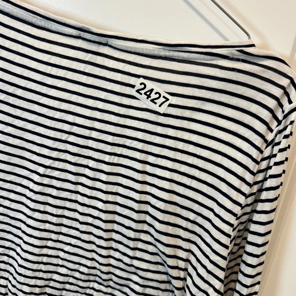 J.Crew‎ Women Long Sleeve Striped Viscose Top White Black XL
